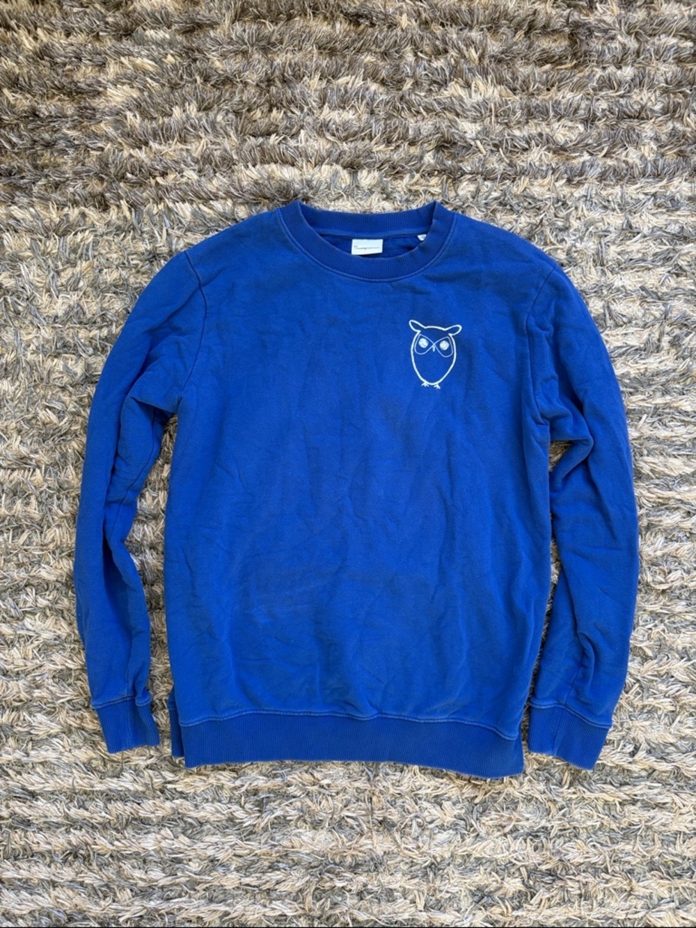 Royal Blue Crewneck Sweater with White Owl Print Size L Unisex